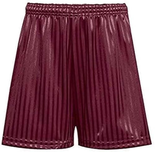 Image of RASH ACCESSORIES Boys Girls Kids Unisex Summer Striped PE Shorts with Drawstring Used Indoor Outdoor Sports Gym Cycling Football 11-12 Years (Maroon)