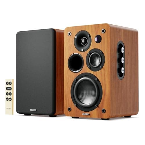 Image of MAJORITY Bookshelf Speakers | 2.0 Stereo System | 5.3 Bluetooth, USB Playback & Charging | AUX, HDMI ARC, Optical & Phono | TV, PC, Turntable & Gaming Speakers D100X Active (Walnut)