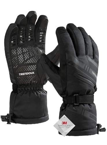 Image of TRENDOUX Waterproof Gloves, Ski Wind proof Thermal Winter Gloves Mens Ladies, Thick Gloves Uk Snow Fleece liner, 3M Thinsulate insulated Phone Gloves for Hiking Driving Sports Football - Black M