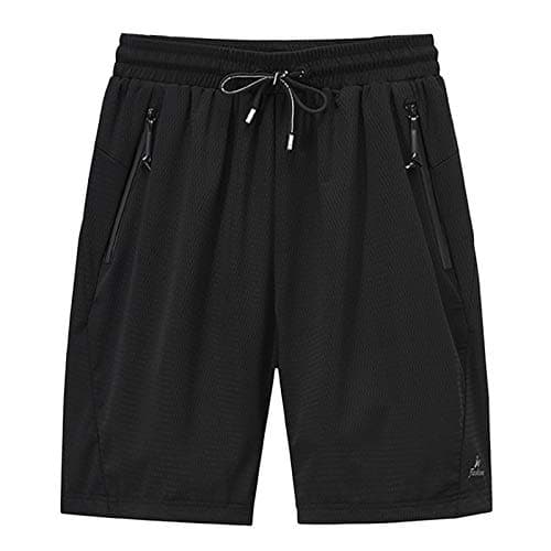 Image of MakingDa Baggy Mesh Shorts Men with Zip Pockets Elasticated Waist Breathable Lightweight Sweat Summer Sport Casual Tracksuit Shorts Jogger Gym Basketball Jersey-Black-3XL