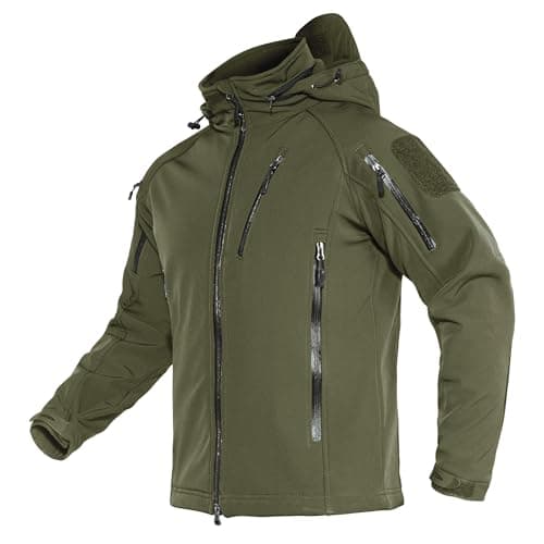 Image of TACVASEN Mens Waterproof Jackets Fleece Outdoor Coats Work Softshell Jacket Windproof Hoodie Fishing Hiking Coat Army Green,XL
