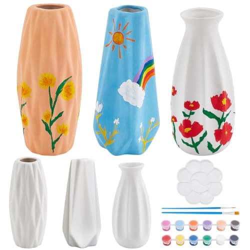 Image of WEBEEDY 3 Sets Vase Pottery Painting Kit Paint Your Own Vase Ceramic Painting Kit for Adults Unpainted Vases with Rhombus Edge for Art Party Christmas Birthday Gift Fun Activity Home Decor (3 Shapes)