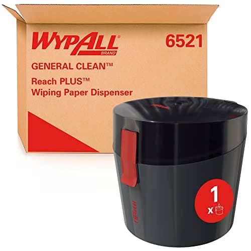 Image of "WypAll® 6521 Reach PLUS General Clean™ Centrefeed Dispenser, Black Portable Wiper Dispenser for White or Blue Rolls, 1 Dispenser"