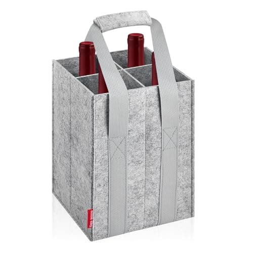 Image of Eurhomewit Bottle Carrier 4 Compartments, Bottle Bag Felt Wine Tote Bag Holder with Handles, Reusable Wine Bottle Bag for Transporting Red Wine, Champagne, Beer and Water Bottles - Light Grey