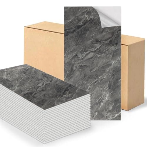 Image of Swehooirt Black Grey Marble Tile Stickers 60x30cm 10Pcs Thicken Self Adhesive Wall Tiles,Peel and Stick Waterproof Vinyl Marble Tiles for Bathroom Kitchen Splashback Living Room Bedroom