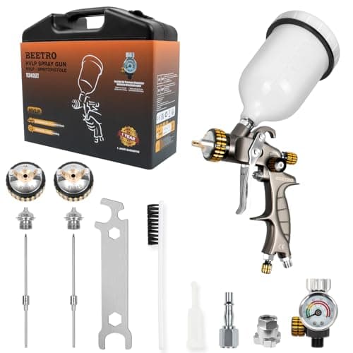 Image of BEETRO HVLP Spray Gun Kit for Car Painting: 600ml, 14.5CFM, 30-43psi, 1.4/1.8mm Stainless Steel Nozzles, Type 2 Adapter, Air Valve, Filter (600ml,1.4+1.8mm with box)