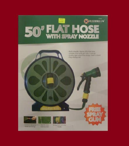 Image of Flat Garden 50ft (15m) Hose Pipe Reel With Free 7 Dial Spray Gun Nozzle