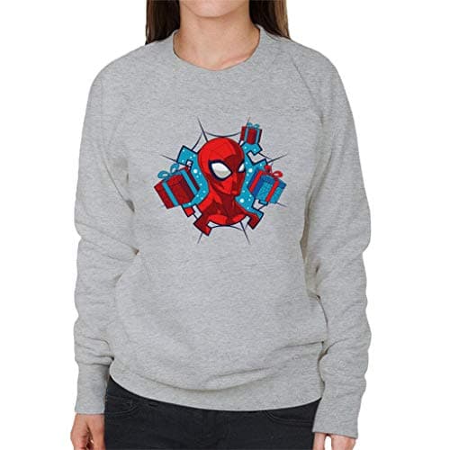 Image of Marvel Christmas Spider Man Festive Boxes Women's Sweatshirt Heather Grey