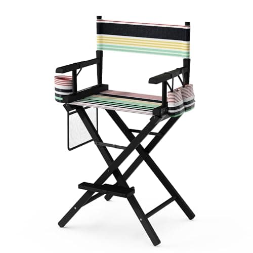 Image of Bonnlo 26 inch Make Up Chair Professional for Makeup Artist 66cm Hight, Directors Chairs Folding, with Portable Storage Side Bags & Footrest, Solid Hardwood & Polyester, Colorful, Black Frame