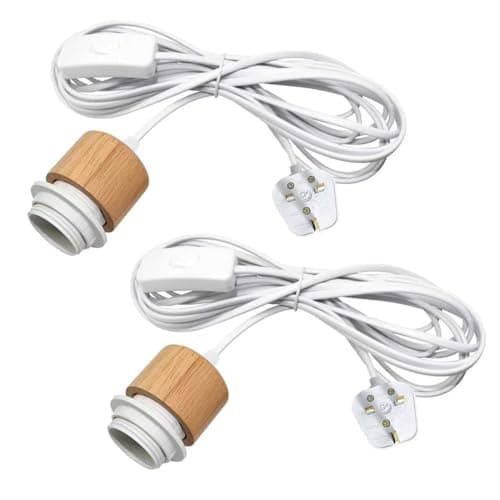 Image of 2 Pack Plug in Pendant Light Cord, 5M Light Cable with Switch and Plug, E27 Lamp Holder, Plug in Ceiling Light Fitting, Industrial Vintage Hanging Light for Indoor Decoration, DIY Lampshade, White