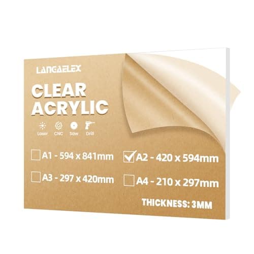 Image of Langaelex A2 Clear Cast Acrylic Sheet 420 x 594 mm, 3 mm Thick Perspex Sheet cut to Size for Laser Engraving, Wedding Sign, DIY and Crafts Project