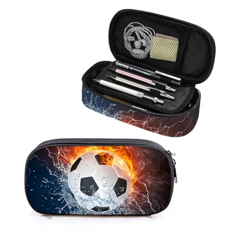 Image of Nhemeylp Football Pencil Case, Large Capacity Pencil Cases Football for School Office Supplies with Double Zipper, Portable Pencil Pouch Stationery Bag for Boys Girls Adults Student