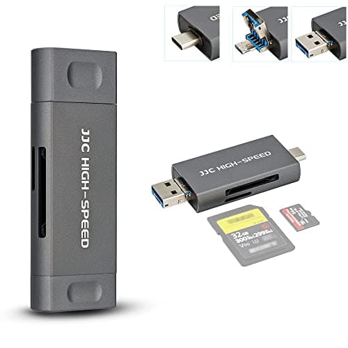 Image of JJC Metal SD Card Reader, USB 3.1 Micro USB 2.0 Type-C 3.1 Easy Card Reader USB OTG Adapter for UHS-II UHS-I SD SDHC SDXC Micro SD Micro SDHC Micro SDXC Memory Cards (Gray)