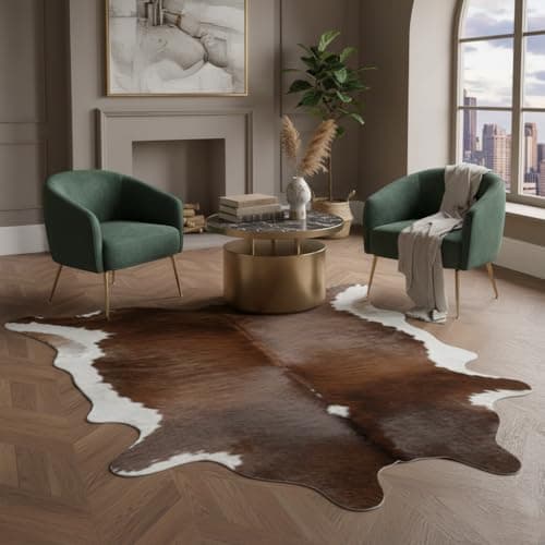 Image of BK.LEATHER NEW 100% NATURAL COWHIDE RUGS BROWN AUSTRALIAN COWS FUR SKINS CARPET AREA S-3XL (Authentic Brown & White, Small : 115-105 cm)
