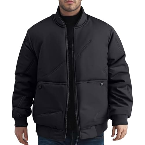 Image of KUIH Men's Winter Jacket Thickened Warm Bomber Puffer Jackets Windbreaker Crewneck Zip Up Coat Water-Resistant Outerwear Fashion Cargo Padded Jacket Outdoor Softshell Jackets Activewear