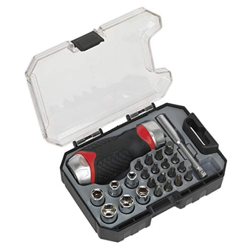 Image of Sealey Ak64906 Fine Tooth Ratchet Screwdriver & Accessory Set 24Pc Stubby