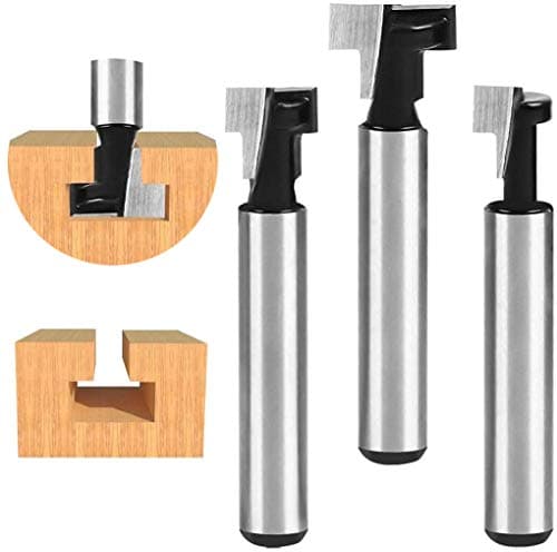 Image of flintronic T-Slot Cutter Set, 3 PCS 8mm Shank Steel Handle T-Slot Cutter, 1/2", 3/8" & 5/16" Length Woodworking Router Bit for Wood Hex Bolt T-Track Slotting Milling Cutters