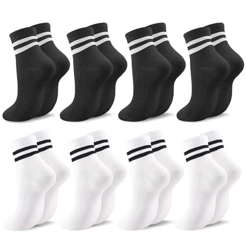 Image of Zuimei 8 Pairs Ladies Sports Socks, Breathabe Women Crew Ankle Casual Gym Leisure Striped Mid-Calf Athletic Socks for Women Girls(Black, White)