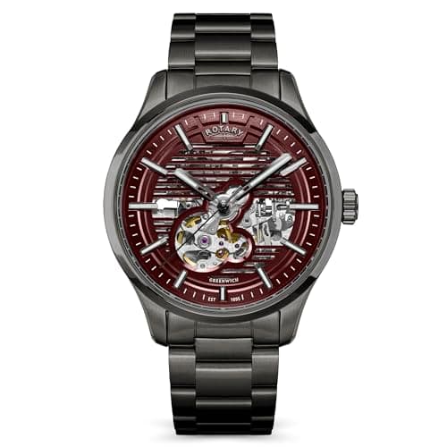 Image of Rotary Men's Greenwich Skeleton Automatic 100M Water Resistance Gun Stainless Steel Bracelet Watch