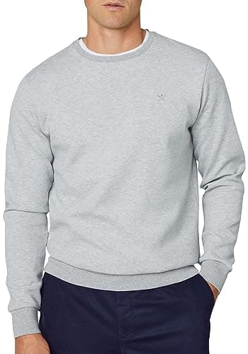 Image of Hackett London Men's DOUBLE KNIT CREW, Grey (Light Grey Marl), M