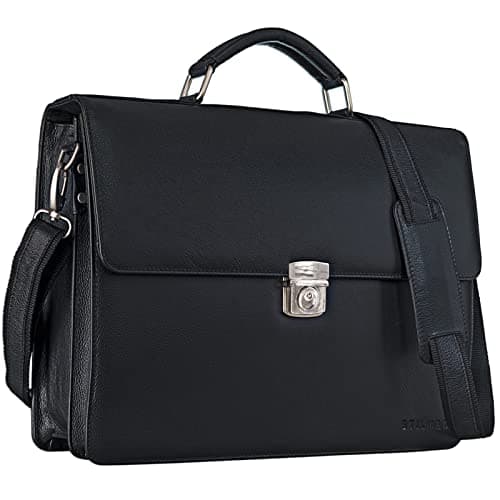 Image of "STILORD "Robert" Leather Briefcase with 15.6 inches Laptop Compartment Portfolio Men & Women Classic Design Business Work Bag Leather Black Colour:Black