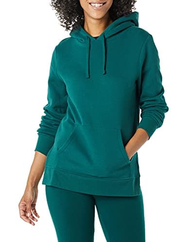 Image of Amazon Essentials Women's Fleece Hooded Tunic Sweatshirt, Dark Green, XL