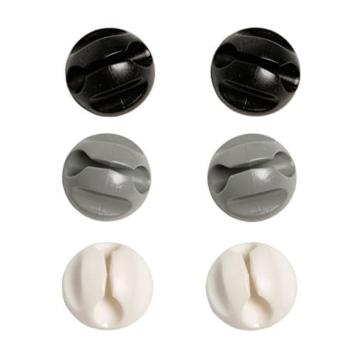 Image of D-Line CTBASE6MXD Cable Holder | Durable Self-Adhesive Cable Base | Cable Management for Home & Office Use | Suitable to tidy cables, wires & cords. Multipurpose Office Cable Tidy Base - Pack of 6, Black/Grey/White