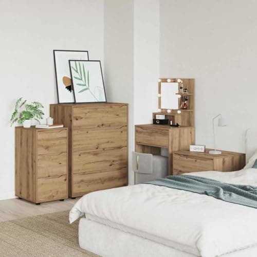 Image of GeenYuu Storage Cabinet Artisan Oak Wood Material 40 x 48 x 81 cm with 3 Drawers and Locker for Office, Basement, Hallway, Utility Room, Garage, Storage and Order