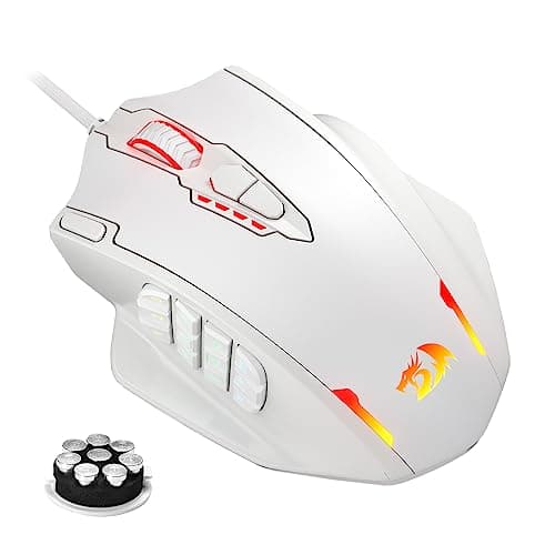 Image of Redragon M908 Impact RGB LED MMO Mouse with Side Buttons Optical Wired Gaming Mouse with 12,400DPI, High Precision, 20 Programmable Mouse Buttons, White