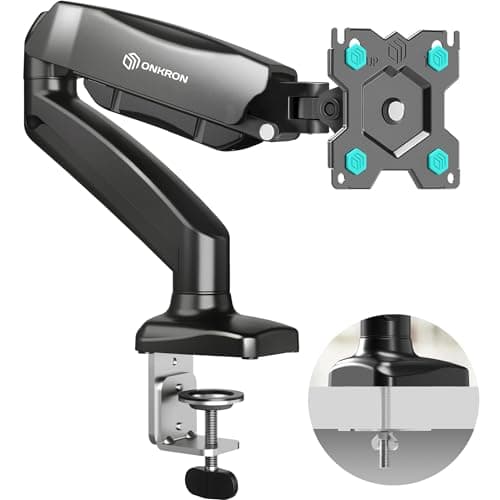 Image of ONKRON Single Monitor Arm Desk Mount for 13-32 Inch Screens up to 8 kg, Full Motion Desktop Monitor Stand VESA 75x75 & VESA 100x100, Gas Spring Screen Stand for Desk, Clamp & Grommet Black G80-B
