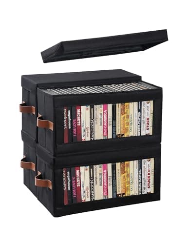 Image of Coorganisers 4 Packs DVD Storage Box with Visible Window, Dustproof DVD Case Holder Organizer with Lid and Handles, Holds Up to 104 Cases, CD Holder for Blu-ray & CD Storage-15.75 x 6.10 x 8.07In