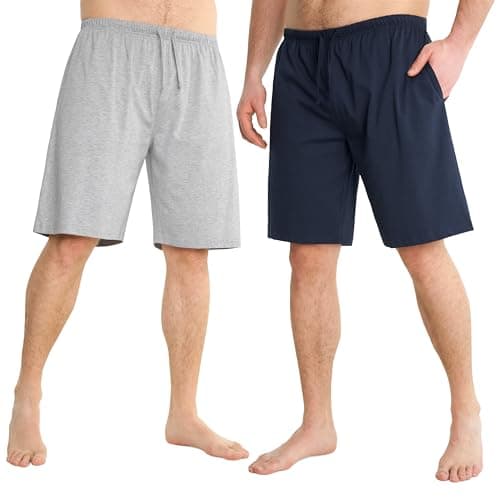 Image of CityComfort Mens Pyjama Shorts - Comfy Lounge Shorts with Pockets Pack of 2 (L, Navy/Grey)