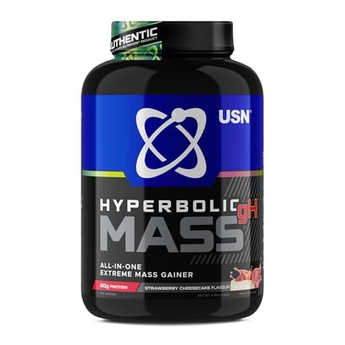 Image of USN Hyperbolic Mass Weight Gainer Protein Powder | Strawberry Cheesecake| 2kg | 1100+ Calories | High Calorie Muscle Mass Gainer | 60g Protein + Creatine | Bulk Weight Gain for Hard Gainers