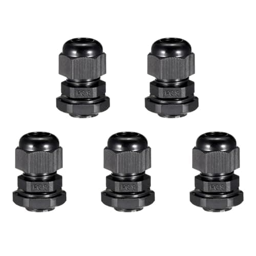 Image of TA-VIGOR 5Pcs PG9 Cable Gland, IP68 Waterproof Adjustable Plastic Nylon Wire Connectors Gland Joints for 4mm-8mm Cables, Locknut Stuffing Glands with Locknut and Washer – Black