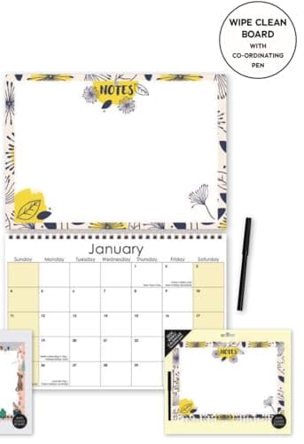 Image of 2026 Memo Board Wall Calendar Spiral Bound Hanging Planner Month to View Family Organiser with wire on, wipe - off pen(Floral))