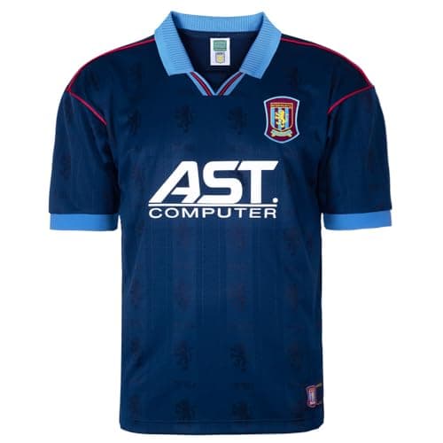 Image of Score Draw Aston Villa 1996 Away Retro Football Shirt Blue Small Polyester