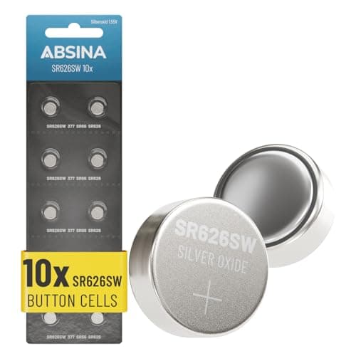 Image of ABSINA 10x SR626SW battery 1.55V silver oxide - leakproof & long-lasting 377 watch battery - 377 / SR66 / SR626 / 626 / AG4 - SR626SW watch batteries
