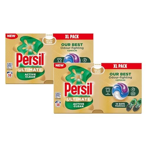Image of Persil XL Ultimate Washing Capsules Outstanding Stain Removal Even in Quick and Cold Washes Uplifting Comfort Fragrance Recyclable Plastic-Free Packaging, 38 Washes (Buy 2, Active Clean)