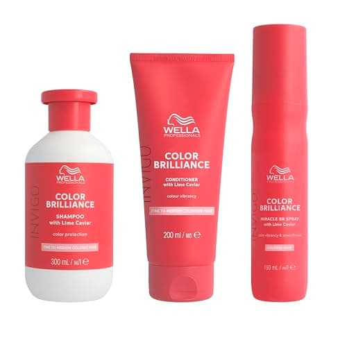 Image of Wellas Professionals Colour Protection & Vibrancy Professional Hair Care Regime for Fine to Normal & Medium Hair, Invigo Color Brilliance Shampoo 300ml, Conditioner 200ml & Miracle BB Spray 150ml Bundle