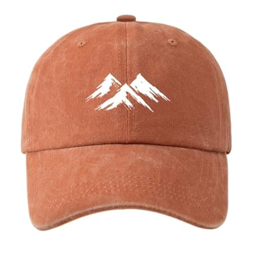 Image of ZFBDFC Baseball Cap Interesting Cap, Mountain Print, Outdoor Men's Casual Sports, Breathable Duckbill Washed Retro Sun Hat-Orange-Adjustable