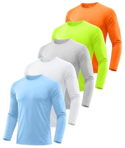 Image of ZITY Men's UV Protection UPF 50+ Long Sleeve T-Shirt Casual Outdoor Hiking Walking Shirt 5 Pack Lightweight Gym Top, L
