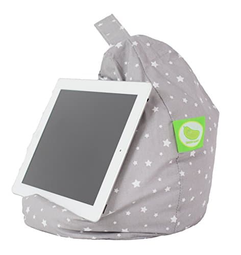 Image of BeanLazy Tablet Stand Mini Bean Bag – Grey Stars 100% Cotton Supportive Cushion Holder – Universal Pillow Stand for iPad, eReaders, Books & Tablets