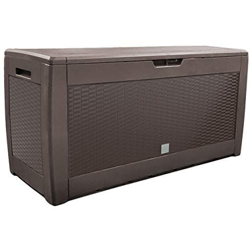 Image of VOUNOT® Outdoor Garden Storage Box, 310L Weatherproof Plastic Storage Chest with Handles, Lockable Patio Storage for Cushions, Tools, Toys & Accessories, Brown