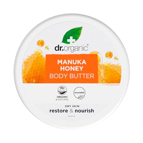 Image of Dr Organic Manuka Honey Body Butter, Moisturising, Dry Skin, Mens, Womens, Natural, Vegetarian, Cruelty-Free, Paraben & SLS-Free, Organic, 200ml