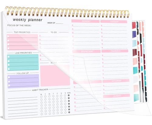 Image of Weekly Planner To Do List Pad, Undated Weekly Planner Notebook 52 Tear off Sheets─To Do List Notebook for Study Work, Includes 4 Sheets of Stickers, 22 X 28 cm-Pink-1 Year of Use