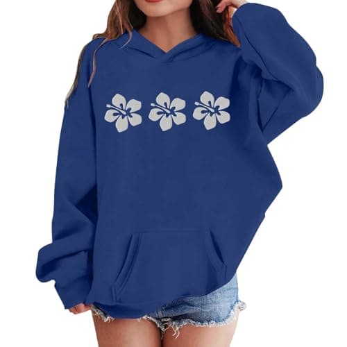 Image of Huihong Children's Sweatshirt Hoodie Kids Girls Floral Cute Graphic Winter Long Sleeved Tops Pullover Hoody for Girls Oversized School Comfy Casual Jogging Blouse 2-13 Years (Dark Blue, 12-13 Years)