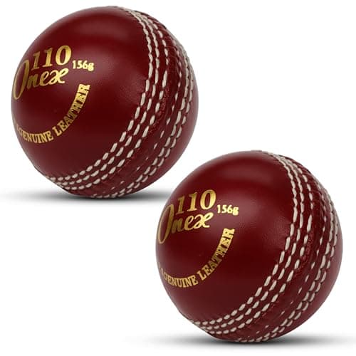 Image of ONEX Cricket Balls Leather 5.5oz Senior | Hand-Stitched Hard Ball for Practice, Nets & Coaching | Match-Quality Swing, Seam & Bowling Training | Ideal for Club, School & Academy UK (4, RED)