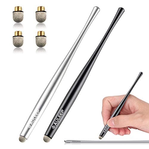 Image of AULEEP Stylus Pen Tablet Touch Screen Styluses Pens, 2 Pack with 4 Nanofiber tips for Mobile Phones, iPads, Nintendo, Kindles, Microsoft Surface (Silver and Black)