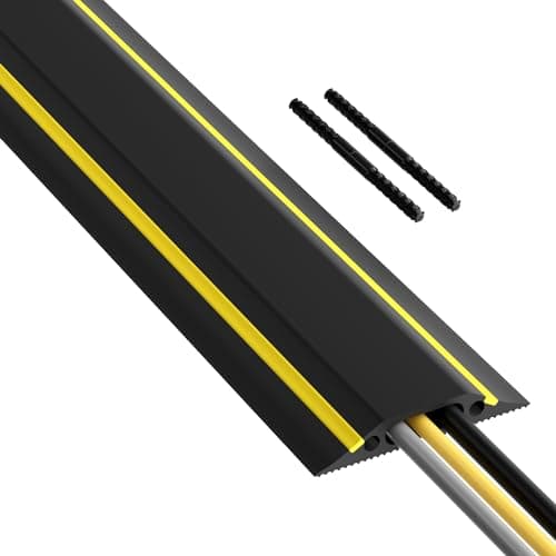 Image of D-Line 1.8m Floor Cable Protector, Linkable, Cover Trailing Cables, Prevent, Trips and Falls, Ribbed Non-Slip Base - 30mm (W) x 10mm (H) Cable Cavity - 1.8m Length - Black/Yellow