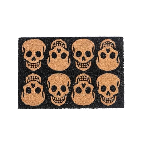 Image of Nicola Spring Halloween Coir Door Mat 60 x 40cm Skulls Design - Decorative Indoor Front Door Rug, Natural Coir Entry Dirt Trapper with Non Slip PVC Backing, Outdoor Boot Scraper Doormat